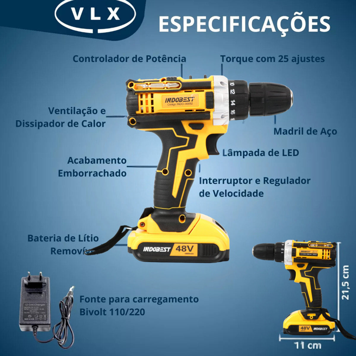 [PROMOÇÃO BLACK FRIDAY] Furadeira e Parafusadeira de Impacto Sem Fio 48V Recarregável, 2 Baterias, Estojo de Armazenamento e 28 Acessórios